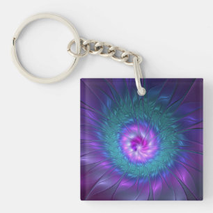 Abstract Floral Beauty Colorful Fractal Art Flower Key Ring