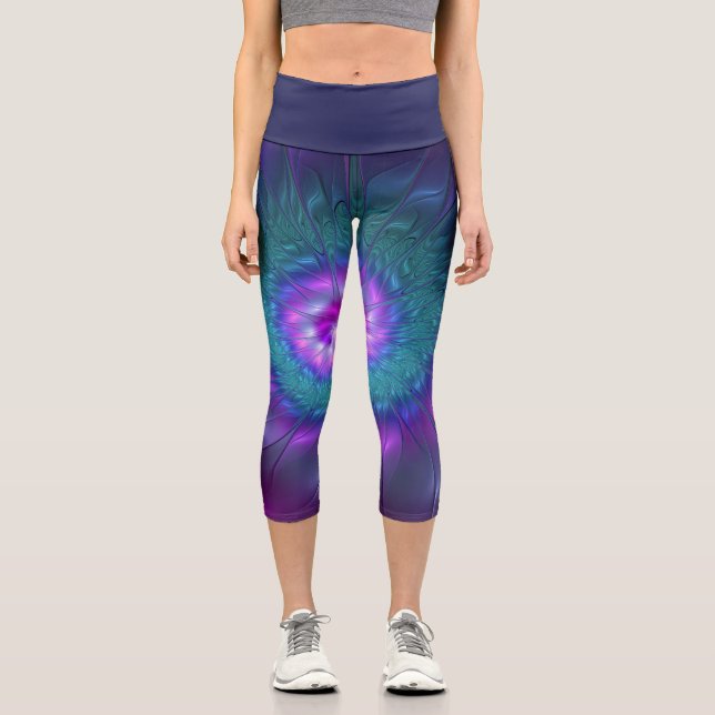 Abstract Floral Beauty Colourful Fractal Art Flowe Capri Leggings (Front)