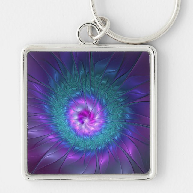 Abstract Floral Beauty Colourful Fractal Art Flowe Key Ring (Front)