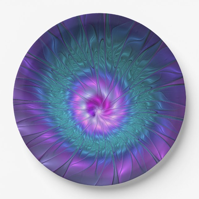 Abstract Floral Beauty Colourful Fractal Art Flowe Paper Plate (Front)