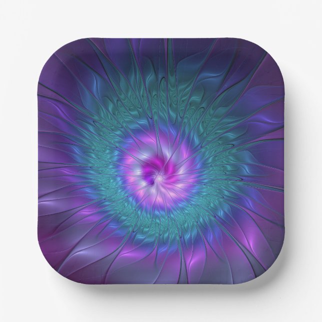 Abstract Floral Beauty Colourful Fractal Art Flowe Paper Plate (Front)