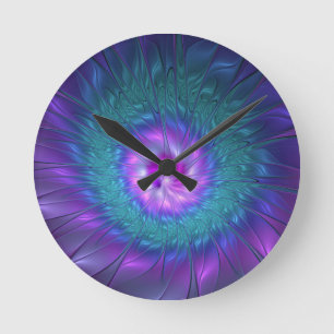 Abstract Floral Beauty Colourful Fractal Art Flowe Round Clock