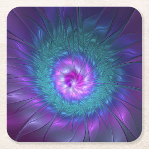 Abstract Floral Beauty Colourful Fractal Art Flowe Square Paper Coaster