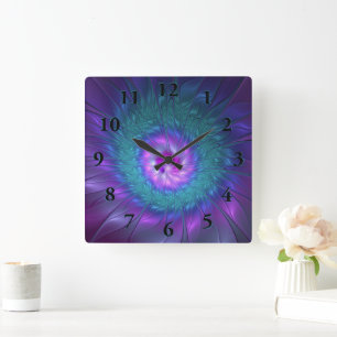 Abstract Floral Beauty Colourful Fractal Art Flowe Square Wall Clock