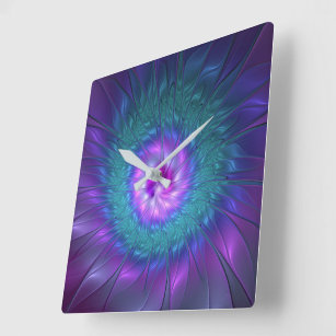 Abstract Floral Beauty Colourful Fractal Art Flowe Square Wall Clock
