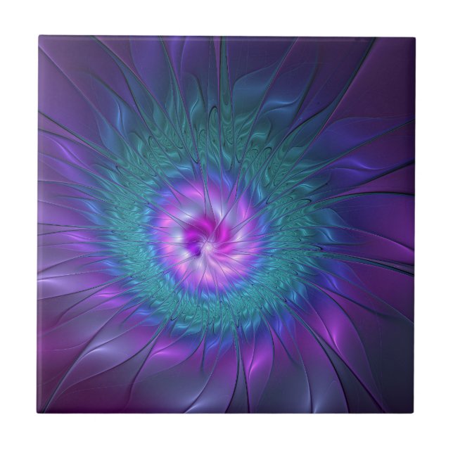 Abstract Floral Beauty Colourful Fractal Art Flowe Tile (Front)