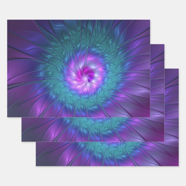 Abstract Floral Beauty Colourful Fractal Art Flowe Wrapping Paper Sheet (Set)