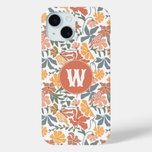 Abstract Floral Birds Mid Century Modern Monogram iPhone 15 Case