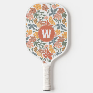 Abstract Floral Birds Mid Century Modern Monogram Pickleball Paddle