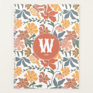 Abstract Floral Birds Mid Century Modern Monogram Planner