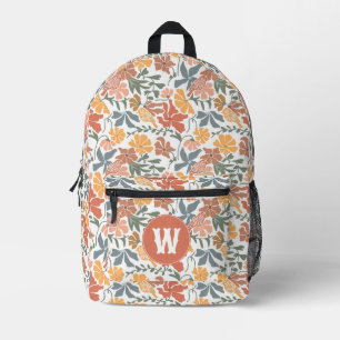 Abstract Floral Birds Mid Century Modern Monogram Printed Backpack
