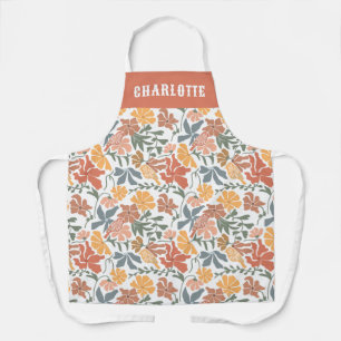 Abstract Floral & Birds Mid Century Modern Name Apron