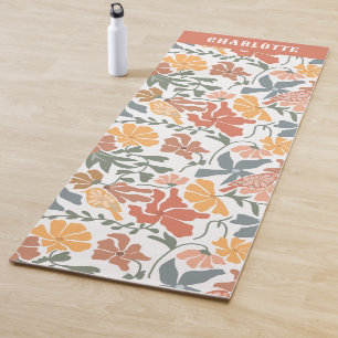Abstract Floral & Birds Mid Century Modern Name Yoga Mat