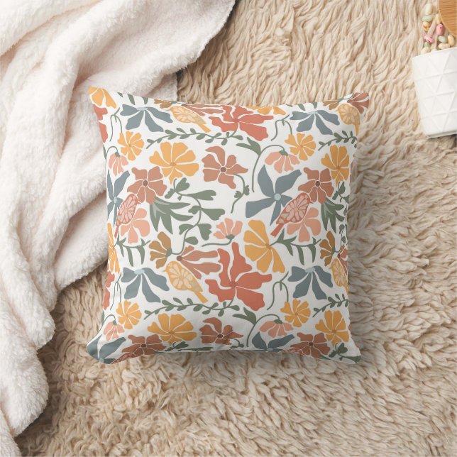 Abstract Floral & Birds Mid Century Modern Pattern Cushion (Blanket)