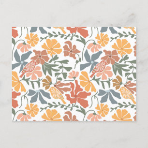 Abstract Floral & Birds Mid Century Modern Pattern Holiday Postcard