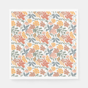 Abstract Floral & Birds Mid Century Modern Pattern Napkin