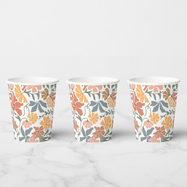 Abstract Floral & Birds Mid Century Modern Pattern Paper Cups (Multi)