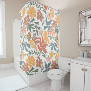 Abstract Floral & Birds Mid Century Modern Pattern Shower Curtain