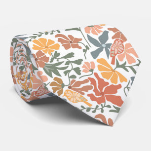 Abstract Floral & Birds Mid Century Modern Pattern Tie