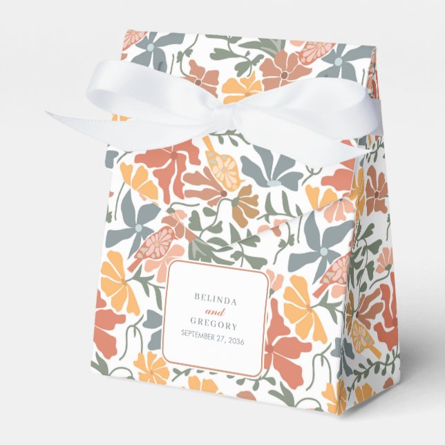 Abstract Floral & Birds Mid Century Modern Wedding Favour Box (Front Side)