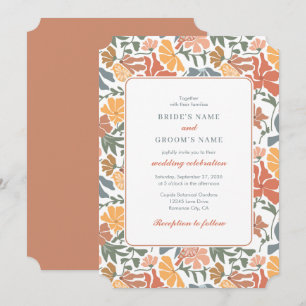 Abstract Floral & Birds Mid Century Modern Wedding Invitation