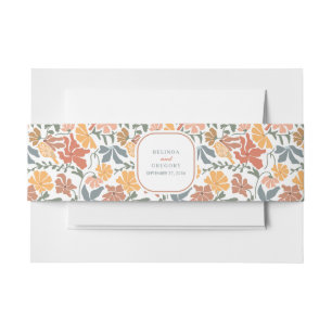 Abstract Floral & Birds Mid Century Modern Wedding Invitation Belly Band