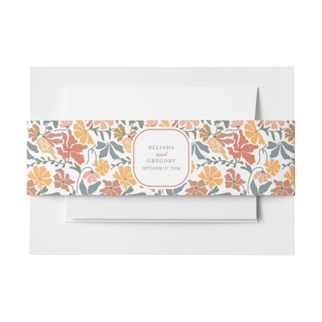 Abstract Floral & Birds Mid Century Modern Wedding Invitation Belly Band (Front Example)