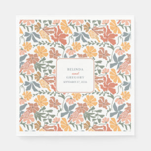 Abstract Floral & Birds Mid Century Modern Wedding Napkin