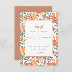Abstract Floral & Birds Mid Century Modern Wedding RSVP Card