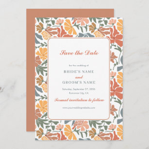 Abstract Floral & Birds Mid Century Modern Wedding Save The Date