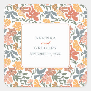 Abstract Floral & Birds Mid Century Modern Wedding Square Sticker