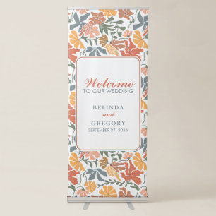 Abstract Floral Birds Mid Century Wedding Welcome Retractable Banner