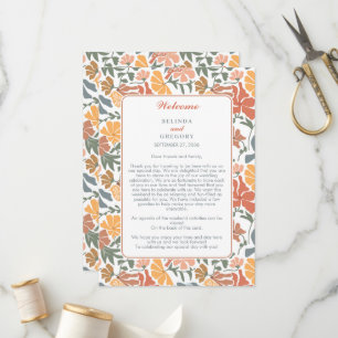 Abstract Floral Birds Midcentury Wedding Itinerary Programme