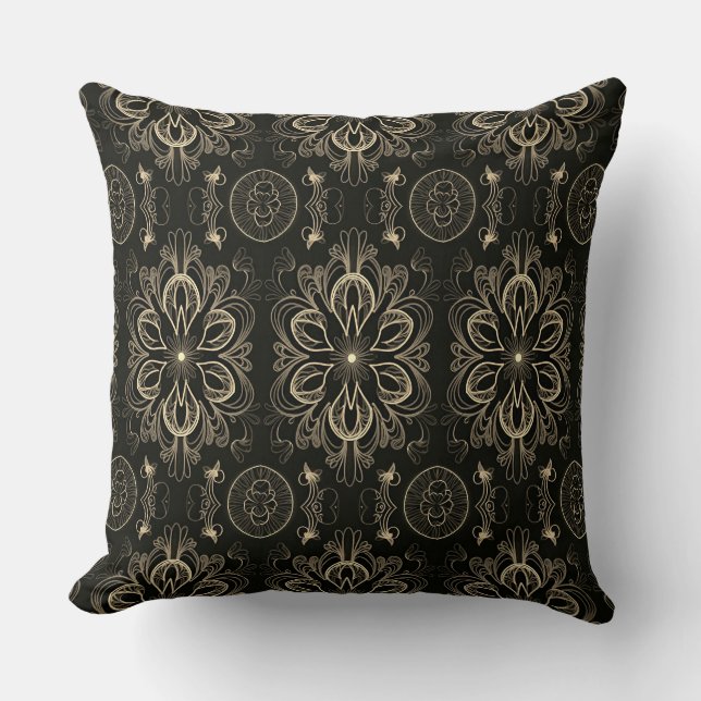 Abstract Floral Black And Gold   Cushion (Front)