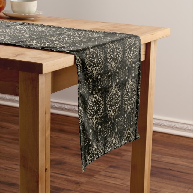 Abstract Floral Black And Gold    Medium Table Runner (In Situ)