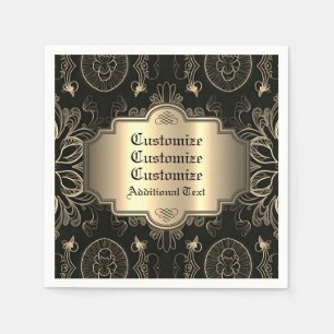 Abstract Floral Black And Gold   Napkin