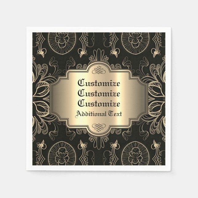 Abstract Floral Black And Gold   Napkin (Front)