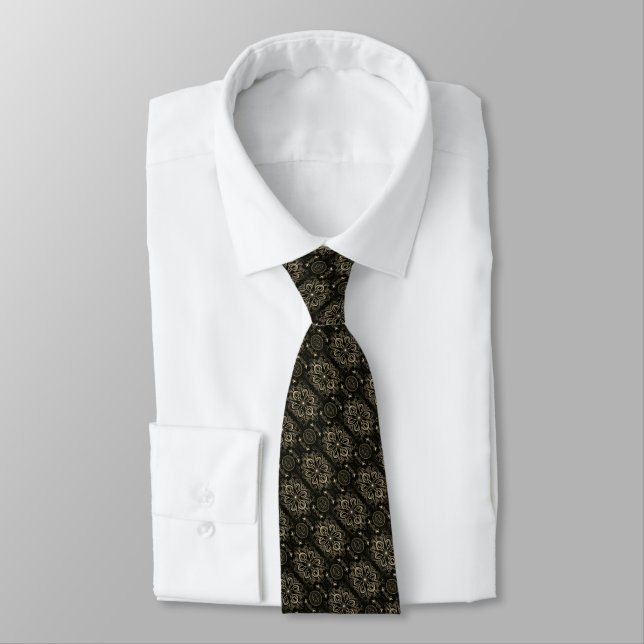 Abstract Floral Black And Gold Tie (Tied)