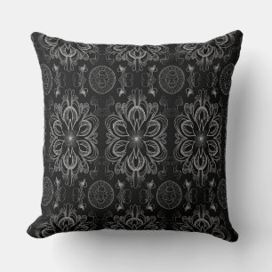Abstract Floral Black And Grey Cushion