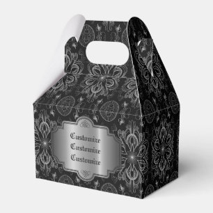 Abstract Floral Black And Silver Gable Favour Box