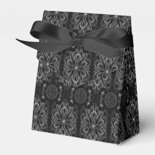 Abstract Floral Black And Silver Tent Favour Box