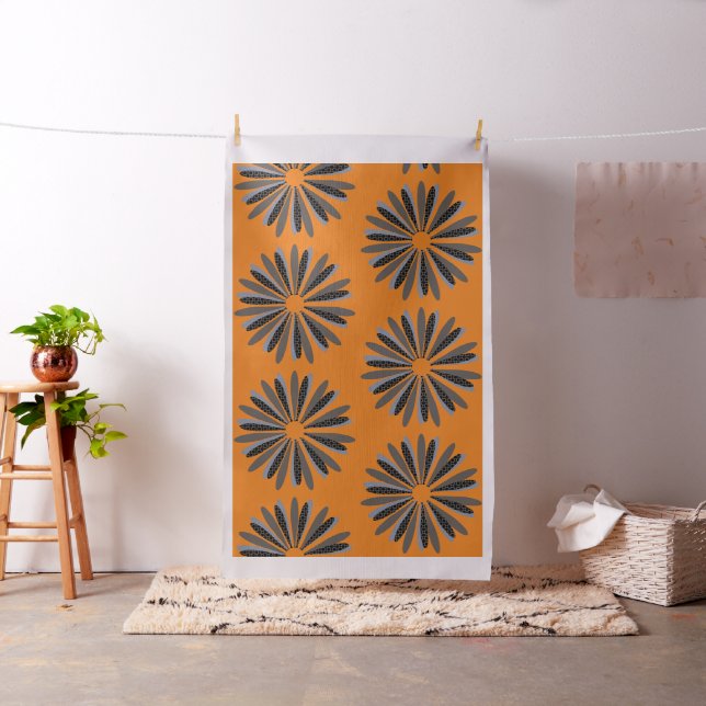 Abstract Floral Black Grey Orange Pattern Fabric (In Situ)