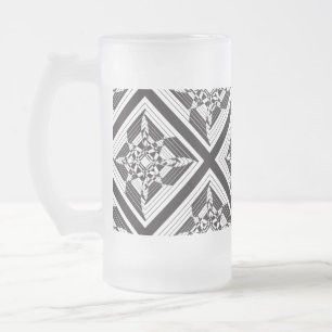 abstract floral black white frosted glass beer mug
