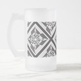 abstract floral black white frosted glass beer mug