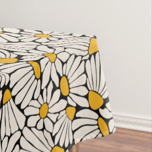 Abstract Floral black yellow block print Tablecloth