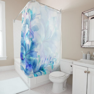 Abstract Floral Blue And White Shower Curtain