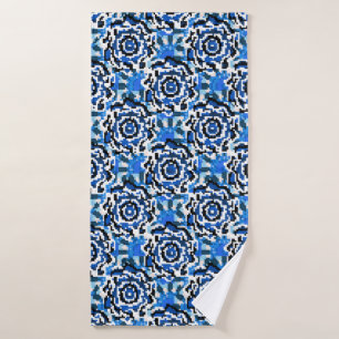 Abstract floral, blue, black and beige fashion t bath towel