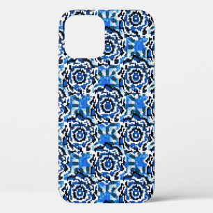Abstract floral, blue, black and beige fashion t iPhone 12 case