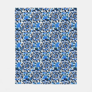 Abstract floral, blue, black and beige fashion t fleece blanket