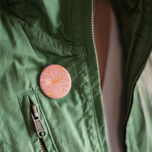 Abstract floral burst pattern pastel orange & pink 7.5 cm round badge
